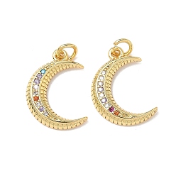 Настоящее золото 18K Латунные микро проложить кубического циркония подвески, луна, без свинца и без кадмия, долговечный, реальный 18 k позолоченный, 16.5x12.5x2.5 мм, отверстие : 3 мм