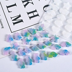 (7BDF) Прозрачный морозный бирюзовый Силиконовые формы для пуговиц своими руками, формы для литья смолы, для изготовления изделий из уф-смолы и эпоксидной смолы, звезда, медведь, автомобиль, дерево, кролик, призрачный белый, 125x91x5 мм, отверстие : 1.5 мм, внутренний диаметр: 13~19x11~19 мм