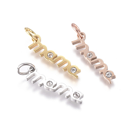 (52) Непрозрачная лаванда 316 хирургические подвески из нержавеющей стали, с микропаве и фианитом, долговечный, Слово мама, день матери, прозрачные, разноцветные, 17x4.5x1.5 мм, отверстие: 3.5 мм