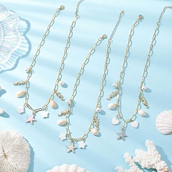 (52) Непрозрачная лаванда 3 шт. 3 стили, сплав, эмаль, морская звезда, морской конек и натуральные ракушки, латунные ожерелья в виде скрепки для женщин, золотые, разноцветные, 16.54 дюйм (42 см), 1 шт / стиль