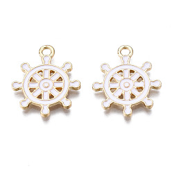 White Alloy Pendants, with Enamel, Cadmium Free & Lead Free, Light Gold, Helm, White, 19.5x17x1.5mm, Hole: 1.8mm