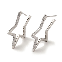 White Star Brass Stud Earrings, with Clear Cubic Zirconia Cadmium Free & Lead Free, White, 26.5x1.5mm