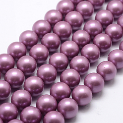 Orchid Polished Round Grade A Shell Pearl Bead Strands, Orchid, 6mm, Hole: 1mm, about 64pcs/strand, 15.7 inch