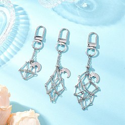 Платиновый & Цвет Нержавейки Латунный мешочек макраме пустой держатель для камня кулон украшение, с 304 подвесками в виде звезд и луны из нержавеющей стали и поворотными застежками из сплава, платины и нержавеющая сталь цвет, 77~120 мм, 3 шт / комплект