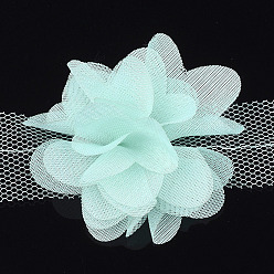 Light Cyan Organza Flower Ribbon, Costume Accessories, For Party Wedding Decoration and Earring Making, Light Cyan, 50~60mm, about 10yard/bundle