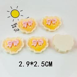 Yellow Opaque Resin Decoden Cabochons, Heart with Bowknot, Yellow, 25x29mm