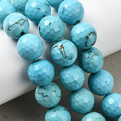 Темно-Голубой Бусины из натурального магнезита, окрашенная и подогревом, граненый (128 граней), круглые, глубокое синее небо, 12 мм, отверстие : 1.2 мм, около 32 шт / нитка, 14.96'' (38 см)