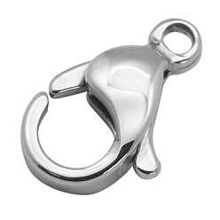 Stainless Steel Color 304 Stainless Steel Lobster Claw Clasps, Parrot Trigger Clasps, Manual Polishing, Stainless Steel Color, 17x10.5x4mm, Hole: 2.2mm
