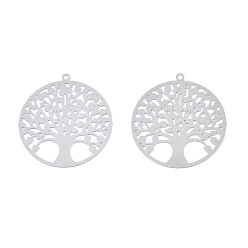 Нержавеющая Сталь Цвет Не тускнеющие 201 филигранные подвески из нержавеющей стали, гравированные металлические украшения, древо жизни, цвет нержавеющей стали, 27x25x0.2 мм, отверстие : 1.2 мм
