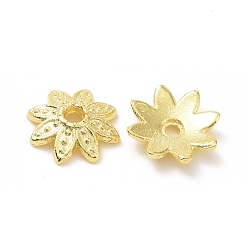 Golden Rack Plating Alloy Bead Caps, Long-Lasting Plated, Lead Free & Cadmium Free, Mulit-Petal, Flower, Golden, 8.5x2mm, Hole: 1.2mm