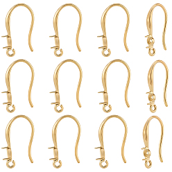 Настоящее золото 18K 12 шт. 304 крючки для серег из нержавеющей стали, за половину пробурено бисера, реальный 18 k позолоченный, 17x11 мм, отверстие : 1.2 мм, пригодный для стразов 3x1 мм