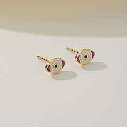 Фиолетовый Элегантные 201 серьги-гвоздики с эмалью из нержавеющей стали от сглаза, золотые, фиолетовые, 5x9 мм