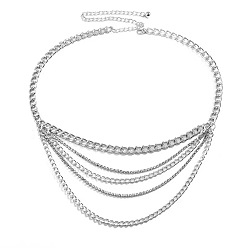 Платина Многослойная цепочка из сплава с кристаллами и стразами для женщин на талию и живот, платина, 1060 мм