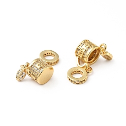 Real 18K Gold Plated Rack Plating Brass Micro Pave Clear Cubic Zirconia European Dangle Charms, Large Hole Pendants, Cadmium Free & Lead Free, Coffee Cup with Leaf, Real 18K Gold Plated, 27mm, Cup: 9.5x14.5x8.5mm, Leaf: 8x3.5x2mm, Hole: 4.6mm