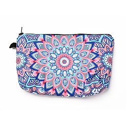 Cornflower Blue Polyester Tarp Zip Cosmetic Pouches, Rectangle with Flower Pattern, Cornflower Blue, 14.4x21.7x2.1cm