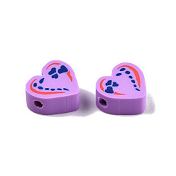 Medium Orchid Handmade Polymer Clay Beads, Heart, Medium Orchid, 8~11x9~10.5x4~5mm, Hole: 1.2~1.6mm