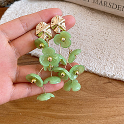 Verde Claro Pendientes colgantes de aleación y acrílico para mujer, flor, dorado, verde claro, 83x17 mm