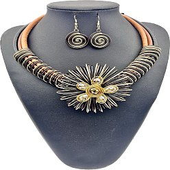 Темно-Серый Плоские круглые с цветочным узором ожерелья из сплава с алюминиевой проволокой, обернутые в смолу, и комплекты серег-подвесок, темно-серый, 450 мм