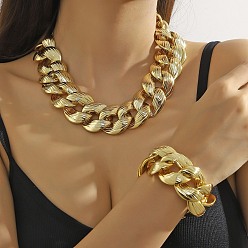 Золотой Комплект из ожерелья и браслетов из гальванизированной цепи ccb, набор украшений из сплава для женщин, золотые, 19.29 дюйм (490 мм)