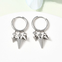 Нержавеющая Сталь Цвет Конус 304 серьги-люстры из нержавеющей стали, с 201 кольцом из нержавеющей стали и 316 серьгами-гвоздиками из нержавеющей стали, цвет нержавеющей стали, 32x16x6 мм