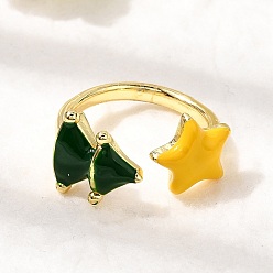 Рождественская елка Рождественские латунные эмалевые кольца-манжеты для женщин, долговечный, стойки покрытие, реальный 18 k позолоченный, рождественская елка, внутренний диаметр: 17 мм