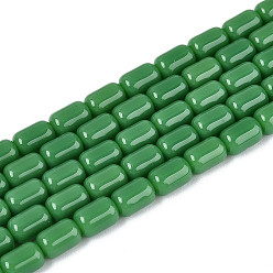 Морско-зеленый Непрозрачное стекло бисер нитей, баррель, цвета морской волны, 6~6.5x4~5 мм, отверстие : 0.7~0.8 мм, около 64~65 шт / нитка, 15.75~15.94'' (40~40.5 см)