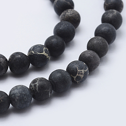 Black Natural Imperial Jasper Beads Strands, Dyed, Frosted, Round, Black, 10mm, Hole: 1mm, about 39pcs/strand, 15.3 inch(39cm)