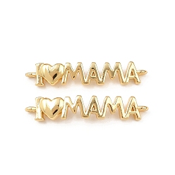 Настоящее золото 18K Подвески-соединители из латуни ко Дню матери, слово я люблю маму ссылки, долговечный, без кадмия и без свинца, стойки покрытие, реальный 18 k позолоченный, 5x27x2.5 мм, отверстие : 1.2 мм