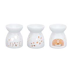 Белый Керамическая горелка для аромата, для парфюмерии и ароматерапии, белые, 71x85 мм, отверстие : 32.5x48 мм, внутренний диаметр: 63 мм, размер коробки: 7.8x7.9x9.5 см, 3 шаблоны, 1 шт / шаблон, 3 шт / комплект