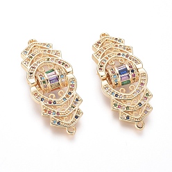 Colorful Brass Micro Pave Cubic Zirconia Links connectors, Golden, Colorful, 36x14x2mm, Hole: 1.2mm
