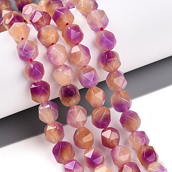 Сэнди Коричневый Окрашенные природные белый нефрит бисер пряди, два тона, граненые, звезды вырезать круглые бусы, песчаный коричневый, 7~8x6~7.5x6~7.5 мм, отверстие : 1 мм, около 48~49 шт / нитка, 14.17~15.35'' (36~39 см)