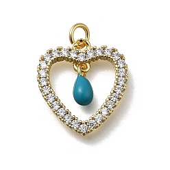 Темно-Голубой Латунные микро проложить кубического циркония подвески, с эмалью, сердце прелести, без кадмия и без свинца, стойки покрытие, долговечный, реальный 18 k позолоченный, с целью перехода в кольце, глубокое синее небо, 17x15.5x2.7 мм, отверстие : 2.8 мм