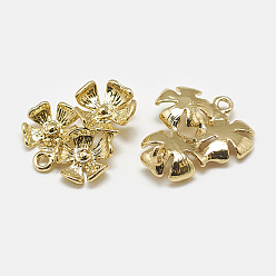 Настоящее золото 18K Латунные подвески, без кадмия, без никеля и без свинца, цветок, реальный 18 k позолоченный, 18x16x7 мм, отверстие : 1 мм