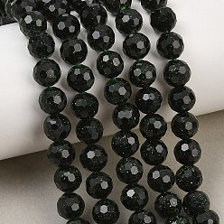 Green Goldstone Synthetic Green Goldstone Beads Strands, Round, Faceted, 7.5~8mm, Hole: 1.2mm, about 48pcs/strand, 14.57''(37cm)