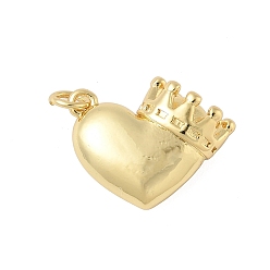 Настоящее золото 18K Латунные подвески, сердце с подвесками в виде короны, с целью перехода в кольце, долговечный, без свинца и без кадмия, реальный 18 k позолоченный, 15.5x20x8 мм, отверстие : 3.5 мм