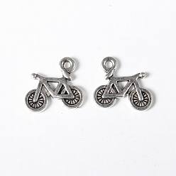 Antique Silver Tibetan Style Alloy Pendants, Lead Free and Cadmium Free, Antique Silver, Bike, 13.5x16x2mm, Hole: 1mm