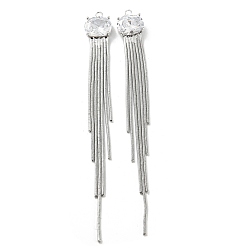 Platinum Brass Chains Tassel Pendants, with Glass, Platinum, 87x10x4.5mm, Hole: 1.8mm