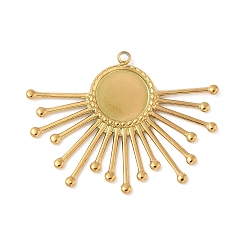 Настоящее золото 18K 304 Настройки кабошон из нержавеющей стали кулон, ионное покрытие (ip), очарование солнца, реальный 18 k позолоченный, лоток : 11 мм, 31x40x2 мм, отверстие : 1.8 мм