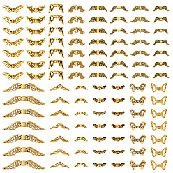 Or Antique 150 pcs 15 styles perles d'ailes de fée en alliage de style tibétain, sans cadmium et sans plomb, Or antique, 4~23x5~23x2~4mm, Trou: 1~2mm, 10 pcs / style