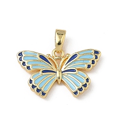 Небесно-голубой Латунь эмаль подвески, очарование бабочки, голубой, 13x20.5x2.7 мм, отверстие : 4x2.5 мм