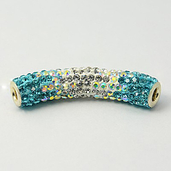 Аквамарин Полимерная глина бисера горный хрусталь трубки, класс А, с двойными ядрами латуни, трубка, серебряный цвет гальваническим, аквамарин, 47x9 мм, отверстие : 4 мм