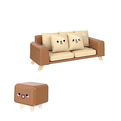 Сиена Пластиковый диван с табуретом мини модель, аксессуары для кукольного домика с микро-ландшафтом, притворяясь опорными украшениями, цвет охры, 120x48x46 мм