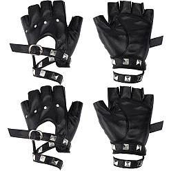 Черный 2 Комплект из кожаных байкерских перчаток в стиле панк и ремня., перчатки без пальцев для женщин и девочек, со сплавочной фурнитурой, чёрные, 132x90x1 мм