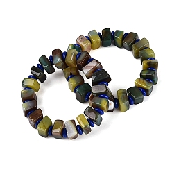 Green Natural Agate(Dyed & Heated) Square and Rondelle Resin Beaded Stretch Bracelets for Unisex, Green, Inner Diameter: 1.85~2.09 inch(4.7~5.3cm)