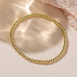 Настоящее золото 18K Минималистичные эластичные браслеты из латунных бусин для женщин, круглые, реальный 18 k позолоченный, 6.30 дюйм (16 см) ~ 6.89 дюйм (17.5 см)