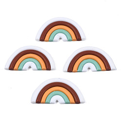 White Handmade Polymer Clay Cabochons, Half Round/Semi Circle, White, 21.5x41.5~43x3.5~4mm