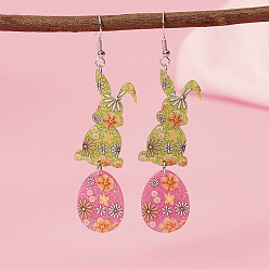 Разноцветный Пасхальные акриловые серьги-подвески, кролик с яйцом, платина, красочный, 84x18 мм