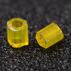 Yellow 11/0 Two Cut Glass Seed Beads, Hexagon, Trans.Colours Rainbow, Yellow, Size: about 2.2mm in diameter, about 37500pcs/Pound