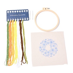 Flower Embroidery Kit, DIY Cross Stitch Kit, with Embroidery Hoops, Needle & Cloth with Sunflower Pattern, Colored Thread, Instruction, Sunflower Pattern, 21.4x21x0.03cm, 1color/line, 7color