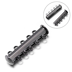 Metallgrau 5-Stränge 10-Löcher Rohr Messing Magnet Gleitverschluß Spangen, Nickel frei, Metallgrau, 30x10x7 mm, Bohrung: 2 mm